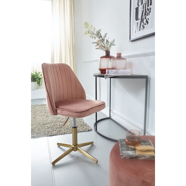Rootz skrivebordsstol pink fløjl design drejestol med ryglæn - skalstol 120 kg højdejusterbar - Worchair uden hjul - Stol skrivebord hjemmekontor Rote