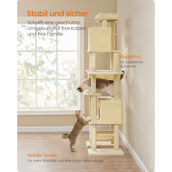 Rootz Large Cat Tree - Cat Scratching Post - Plush Pet Tower - 201 cm højt med platform - brun - 78 cm x 48 cm x 201 cm