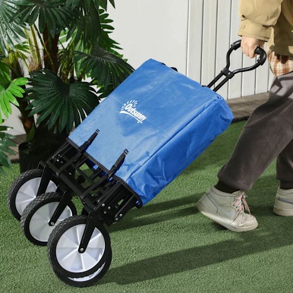 Rootz Håndvogn - Sammenfoldelig Håndvogn - 360° Havevogn - Transportvogn - Strandvogn - Stålramme - Oxford - Mørkeblå - 93 x 49 x 75-100 cm