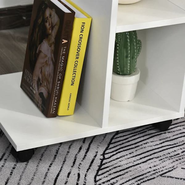 Rootz C Shape Side Table - Coffee Table - Stand Table - Corner Desk -Portable Sofa Table with Shelf - Wheels for Small Area - E1 Chipboard - White - 4