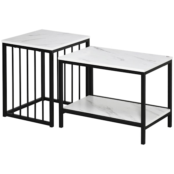 Rootz 2-delt marmor sofabordssæt - Moderne sideborde - Elegante sengeborde - Pladsbesparende design - 45x40x52cm & 60x39,5x45,5cm