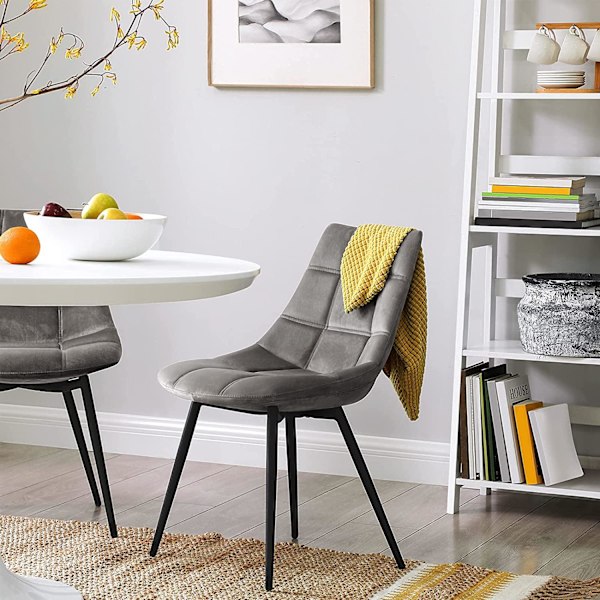 Rootz Matstolar - Set med 2 - Köksstolar - Klädda - Sammet - Metall - Grå - 48,5 x 54 x 79 cm