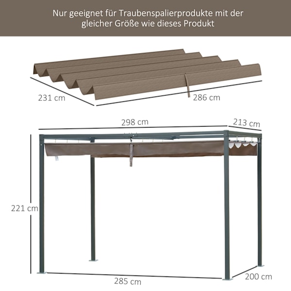 Rootz Pavilion Ersättningstak - Pergola Canopy - UV -skydd - Lätt montering - Polyestertyg - 286 cm x 245 cm
