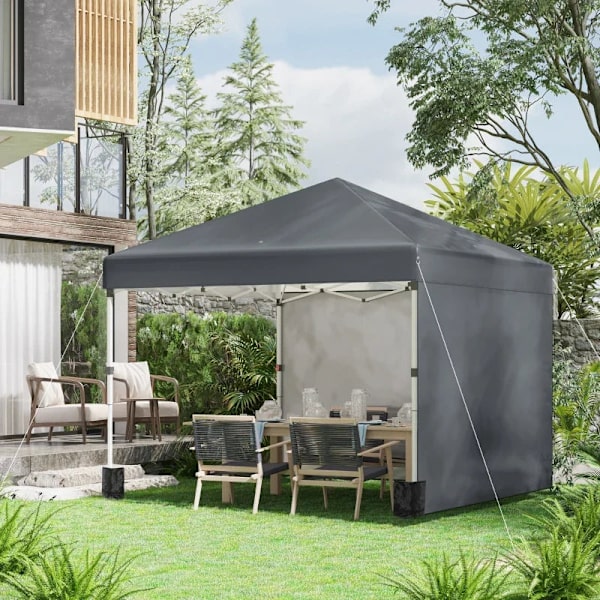 Rootz Folding Gazebo - 2 sidoväggar - Justerbar i höjdled - Sandsäck - Transportväska - Rostfri stålram - Stål - Oxford - Mörkgrå - 297L x 297W x 274H