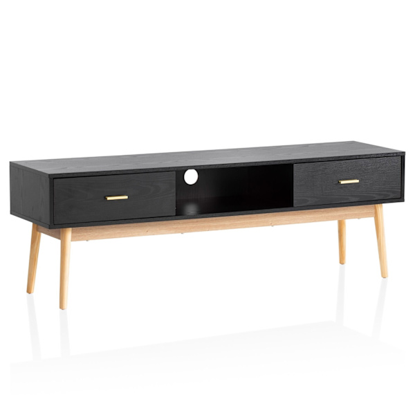Rootz Lowboard tv-skab - 150 cm tv-stativ - sort og eg tv-konsol - moderne design - rummelig opbevaring - holdbar konstruktion - 150 cm x 50 cm x 40 c