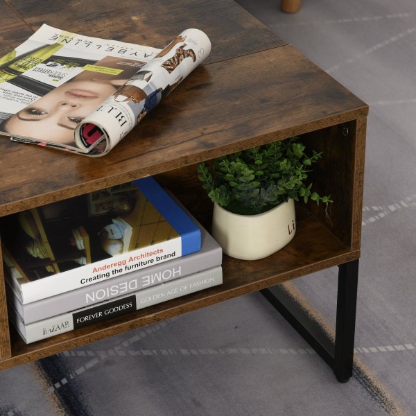 Rootz Coffee Table - Coffee Table - Height Adjustable Leaf - 100L x 60D x 40H cm - Storage Space - Top Lift - Space Saving - Brown - Processed Wood -