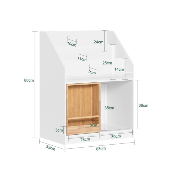 Rootz Barnförvaringshylla med skjutdörr - Bokhylla - Leksaksarrangör - MDF och bambu - Säker och stabil med lutningsskydd - Enkel montering - 63cm x 8