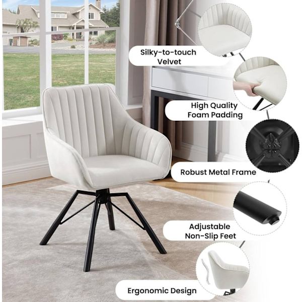 Rootz roterande matstolar Set med 4 - Sammetsfåtöljer - Vridstolar - 360 graders rotation, bekväma och robusta - 58 cm x 83,5 cm x 53,5 cm