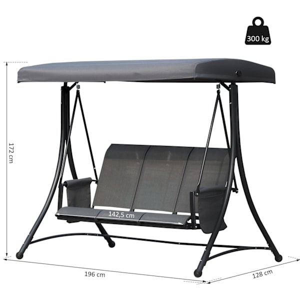 Rootz Swing 3-paikkainen - harmaa - metalli, alumiini, polyesteri - 77,16 cm x 50,39 cm x 67,71 cm