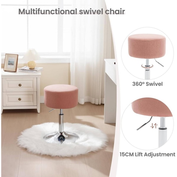 Rootz Swivel Bar Pall - Sminkpall - Salongpall - Manchestersits - Justerbar höjd - 33,5 cm x (52-67 cm) x 33,5 cm