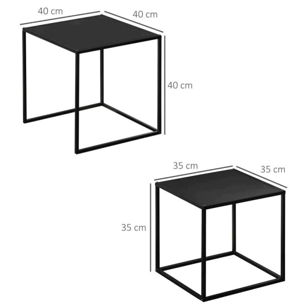 Rootz-sivupöytä - Sohvapöytä - Pesäpöytä - 2 kpl setti - Moderni muotoilu - Teräsrunko - Musta - 40 x 40 x 40 cm