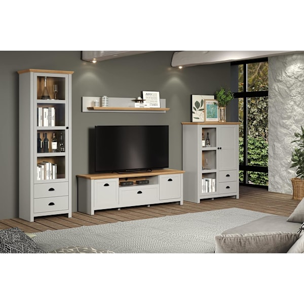 Rootz TV-Lowboard - Entertainment Unit - Media Stand - Television Console - Display Shelf - Media Center - TV Cabinet - Light Grey/Artisan Oak - 171 x