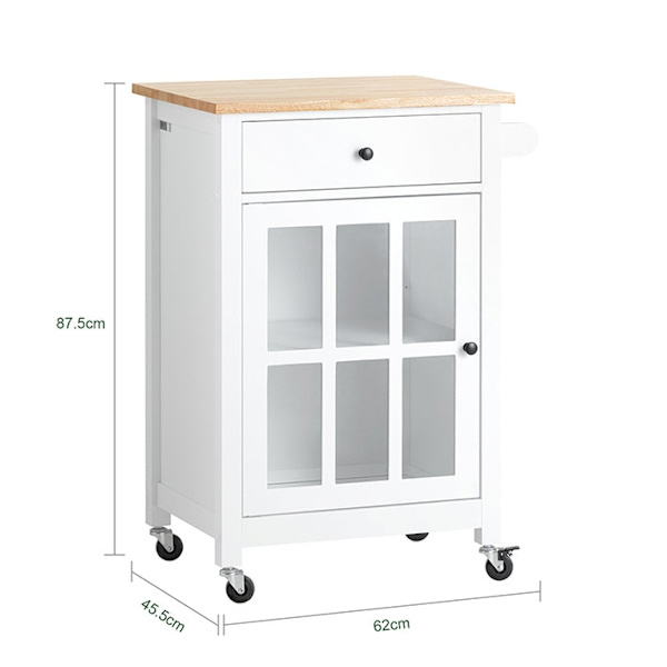Rootz Køkkenvogn - Serveringsvogn - Sidevogn - Mobil opbevaringsenhed - Justerbar hylde - Håndklædestang - Nem mobilitet - 62 cm x 87,5 cm x 45,5 cm