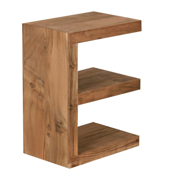 Rootz sidebord massivt træ akacie E Cube 60 cm højt stuebord design brunt sofabord i landlig stil