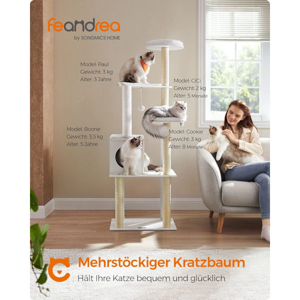 Rootz Large Cat kradsestolpe - Kattetræ - Katteskraber - Spånplade - Plys - Sisal - 58cm x 40cm x 165cm