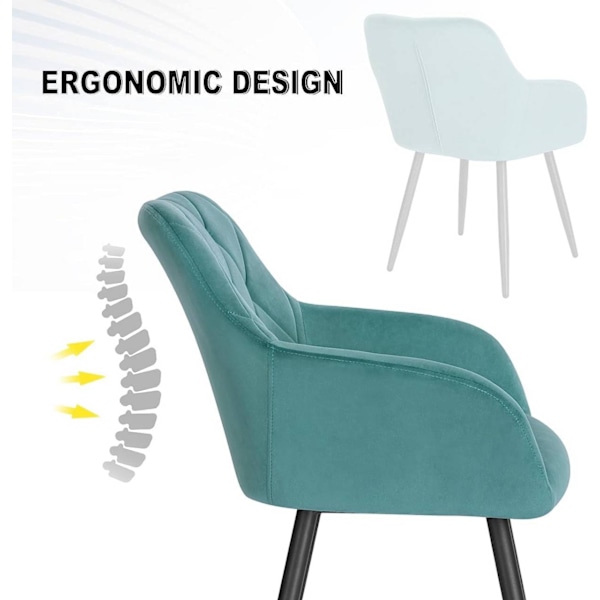 Rootz matstolsset - Köksstol - Sammetsstol - Ergonomisk design - Stabila metallben - Bred vadderad sits - 44cm x 42,5cm x 62cm