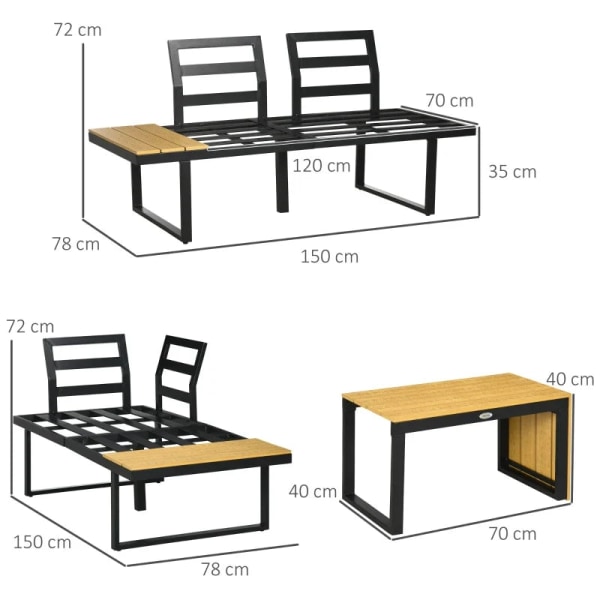 Rootz Havemøbelsæt til 3 personer - Balkonmøbler med sædehynder