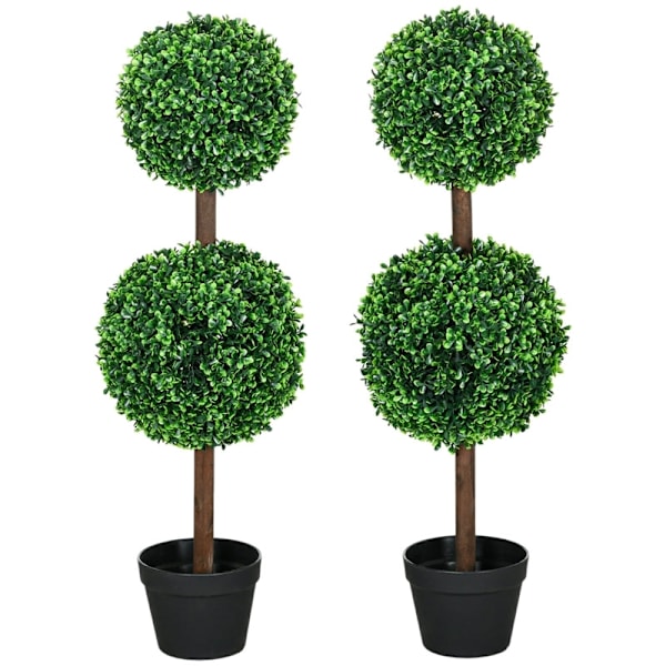 Rootz kunstigt buksbomsæt - Falske planter - Kunstbuske - Ingen vedligeholdelse - 90 cm Højde - Ø20 cm & Ø25 cm Kugleformet fatning - Ø18 x 14 cm Pott