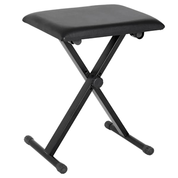 Rootz Pianopall - Pianobänk - Kosmetisk pall - Justerbar i höjdled - Vikbar - Metall - Fuskläder - Skum - Svart - 39 x 29 x 37-47 cm
