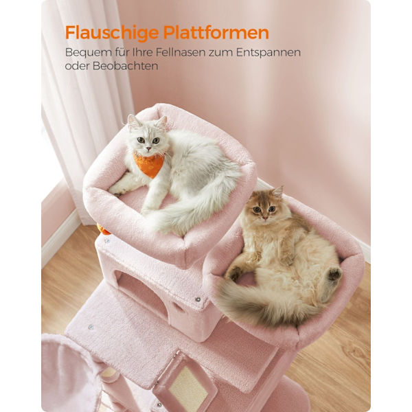 Rootz Kradsestolpe - Kattetræ - Kradse - Spånpladeplys - Sisal - Stor 55 cm x 45 cm x 168 cm - 18,4 kg - Max 65 kg - Pastel Pink