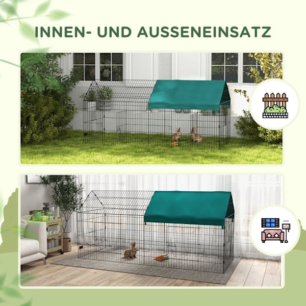 Rootz Inhägnad för smådjur - Utomhushus för sällskapsdjur - Lekhage för husdjur - Stålram - Oxford-polyester - Markspikar - 220 cm x 85 cm x 103 cm