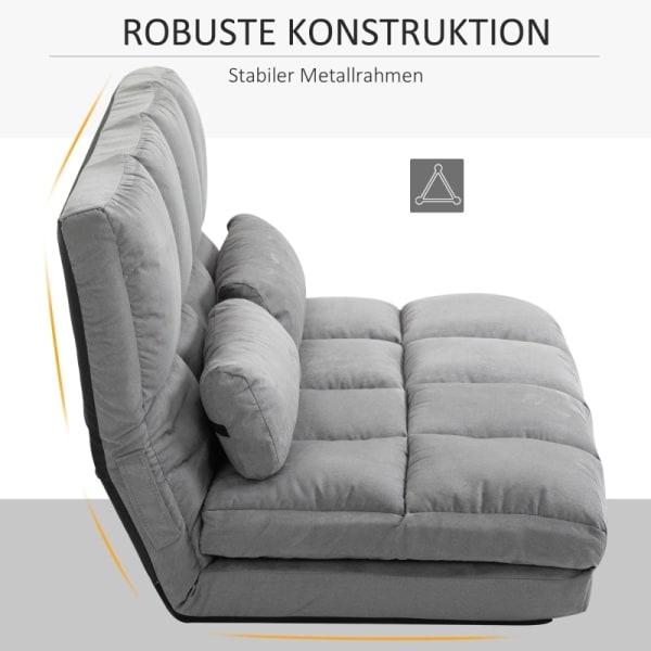 Rootz 2-i-1-gulvstolseng - Justerbart ryglæn - Sovesofa - Høj komfort - Holdbar stålramme - 102L x 73W x 53H cm (Sofa) / 102L x 167W x 11H cm (Senge)