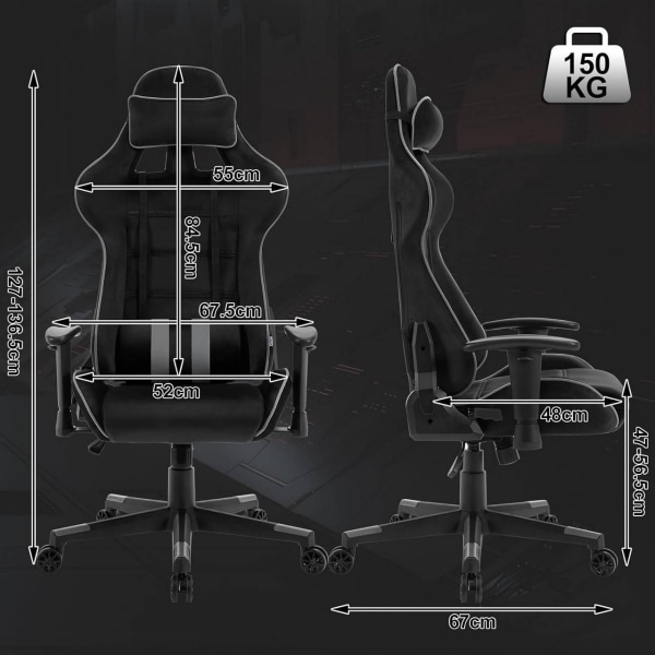 Rootz Ultimate Comfort Gaming Chair - Ergonomisk kontorstol - Justerbar skrivebordsstol - Åndbar fløjl, robust metalstel - Understøtter op til 150 kg