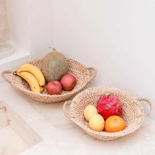 Rootz Woven Raffia Bowl | Frugtskål lavet af lette naturlige fibre | Brødkurv RAGA (2 størrelser) S