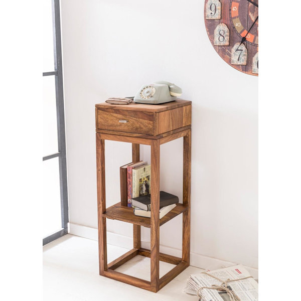 Rootz sidebord massivt træ sheesham sidebord telefonbord med skuffe 35 x 35 x 90 cm