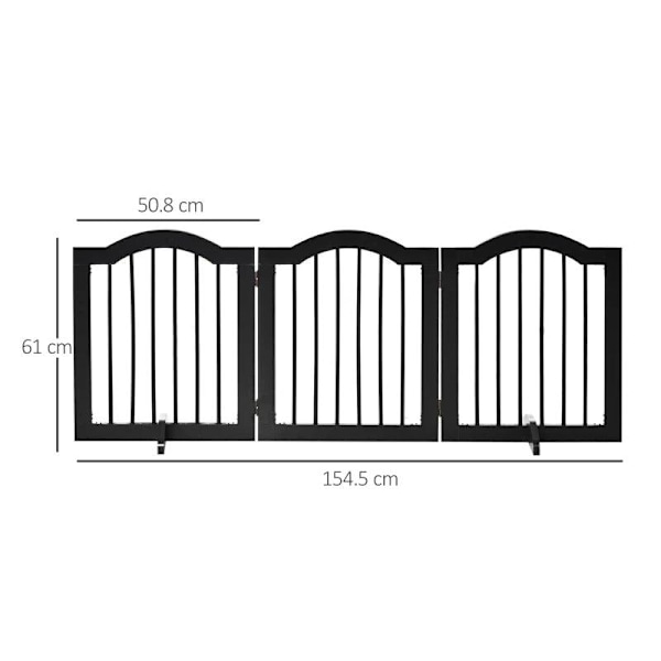 Rootz Dog Gate - Dog Barrier Safety Gate - Dog Guard - 3-delad Grid - Barrier Door Safety Gate - Svart - 154,5 x 29,5 x 61 cm