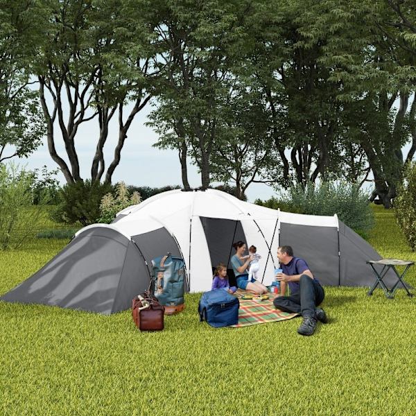 Rootz Campingtelt - Tunneltelt - Familietelt - Rummeligt - Holdbart - Vandtæt - 220L x 188W x 150H cm (soveværelse), 495L x 415W cm (Stue)