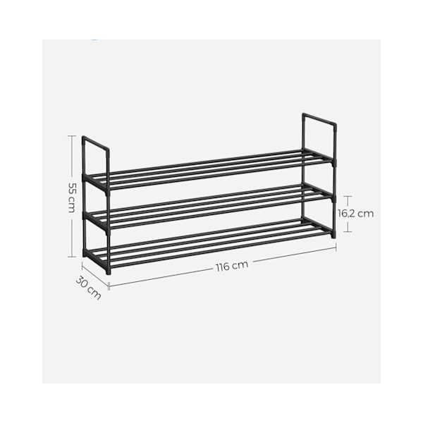Rootz 3-lags skostativ - Stabelbar skoholder - Metalskohylde - Sort - 30 cm x 116 cm x 55 cm - Letvægts - Nem montering