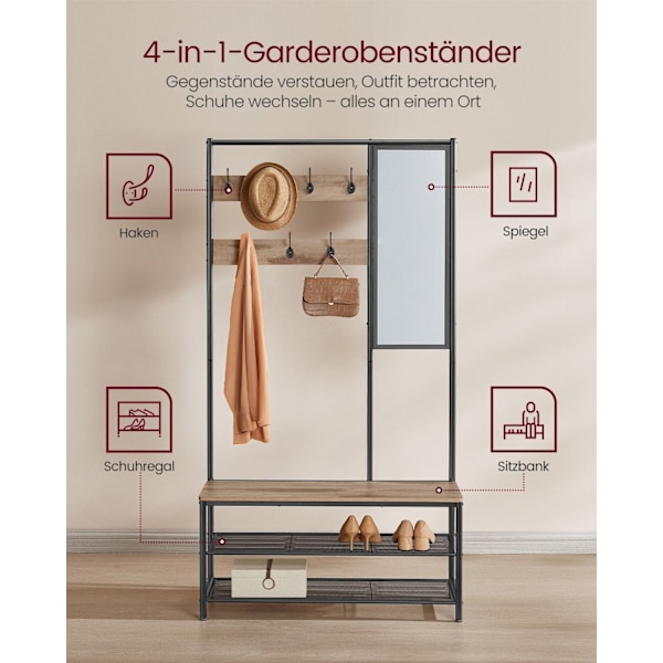 Rootz garderobeopbevaringssystem - Knagerække - Organisering af tøj - Spånplade og stål - 35 cm x 98 cm x 180 cm - Camel Brown Ink Black