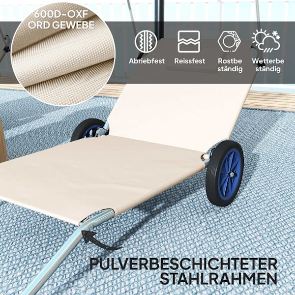 Rootz Sun Lounger Set - Foldbar havelounger - Rulle dækstol - Justerbar ryglæn - 62 cm x 148 cm x 85 cm