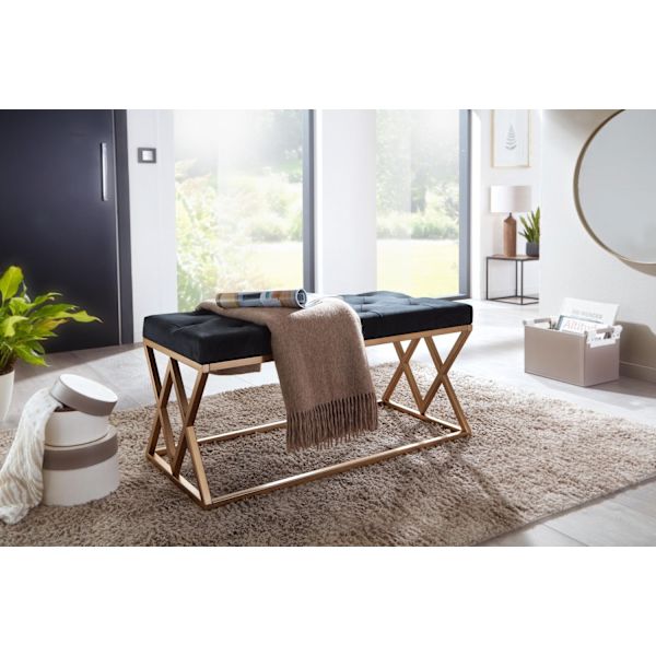 Rootz Modern Polstret bænk - Stilfuld bænk - Chesterfield-mønster - Guldramme - Håndlavet - Fløjlssæde - 90 cm x 46 cm x 44 cm