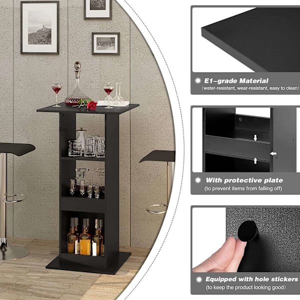 Rootz Barbord med hylder - Spisebord - Opbevaringsskab - Pladsbesparende - Massivt træmateriale - 60cm x 60cm x 112cm - Lys Eg + Hvid