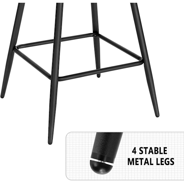 Rootz Barpall - Bänkpall - Barnstol - Bekväm & Ergonomisk - Stabil & hållbar - Modern Klassisk Design - Sammet & Metall - 64 cm Sitthöjd - 32,5 cm x 3