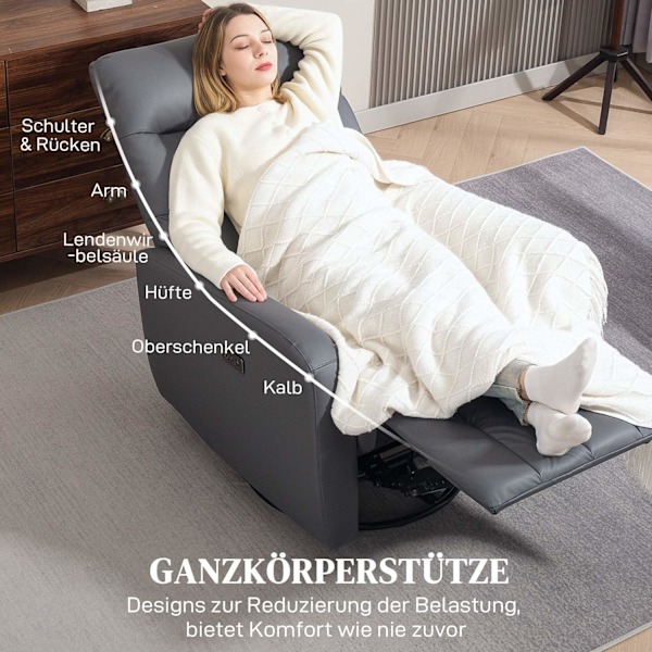 ROOTZ Relaxation lænestol - polstringstol med liggende funktion - hvilestol - USB -porte - grå - 79x89.5x104cm