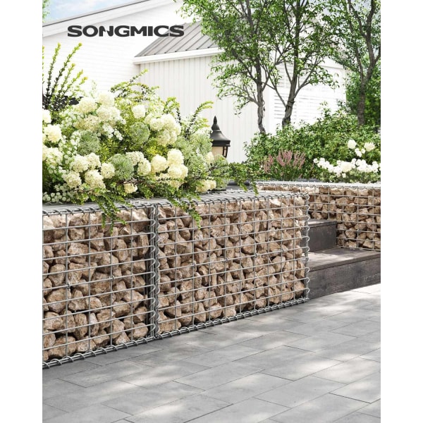 Rootz Silver Gabion Set - Metalliverkko - Spiraalitikku - Välikoukut - Galvanoitu teräs - 100 cm x 50 cm x 30 cm - Vahva ja kestävä - Helppo koota - M