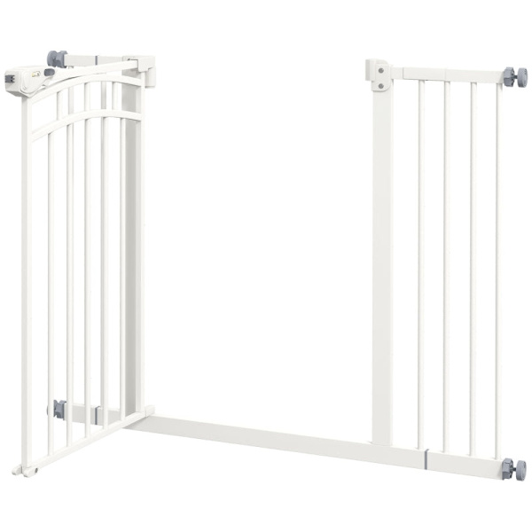 Rootz Dog Gate - Trappport - Automatisk stängning - Enhandsmanövrering - Säkerhetsport - Rund dubbelhäftande tejp - Stål-PA - Vit - 100cm x 4cm x 76cm