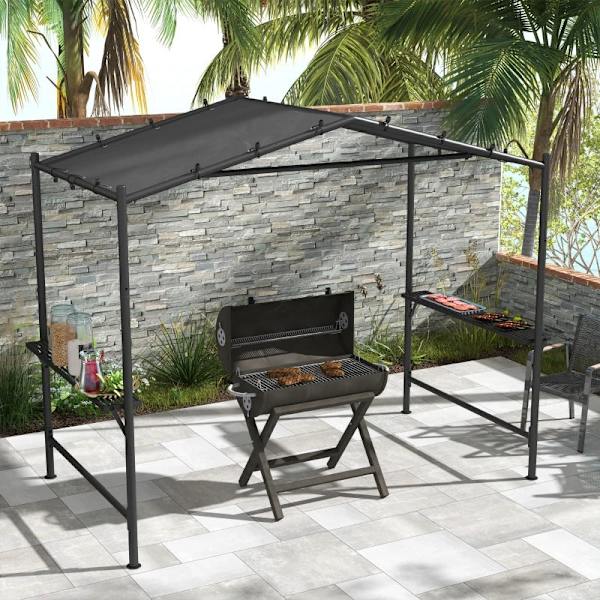 Rootz Grill Teltta - BBQ-paviljonki - Grillikatto - Säänkestävä - Maapiikit - Sivutaskut - Teräs-polyesteri - Tummanharmaa - 277 X 149 X 230 cm
