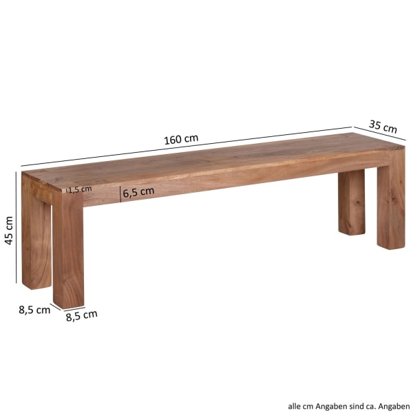 Rootz ruokapöydän penkki massiivipuuta akaasia 160 x 45 x 35 cm puinen penkki luonnontuote Keittiön penkki maalaistalon tyyliin