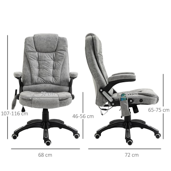 Rootz Massage Kontorstol - Ergonomisk Executive Stol - Varmeelementer - Højdejusterbar - 68cm x 72cm x 110-120cm - Grå