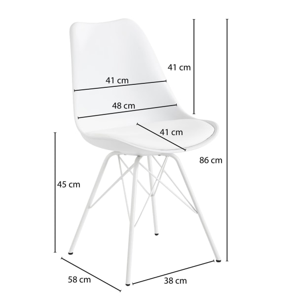 Rootz sæt med 2 spisestuestole - Hvide køkkenstole - Polstrede imiteret læderstole - Komfortable og holdbare - Ridsefaste ben - Nem montering - 48cm x