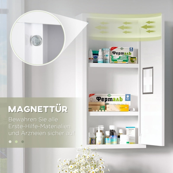 Rootz Kleankin Medicinskåp - Första hjälpen-skåp - Medicinsk förvaring - Säker magnetisk stängning - Effektiv organisation - Snabb identifiering - 30L