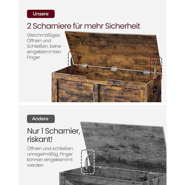 Rootz Skobænk med låg - Vintage brun skostativ - Opbevaring Ottoman - Spånplademateriale - 40 cm x 100 cm x 46 cm - Statisk belastning 136 kg