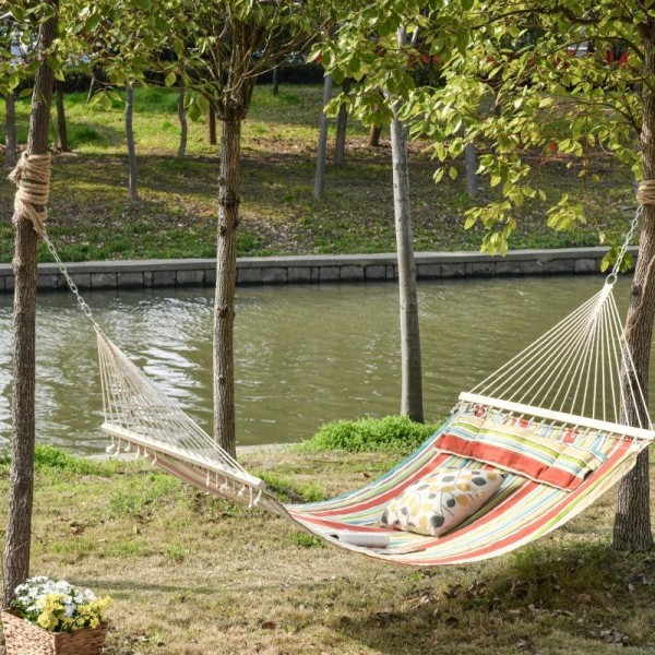 Rootz Hammock Swing Bed - Riippuva istuin - Riippuva keinusänky - Riippukeinu - Kelluva keinusänky - Värikkäät raidat - 188 x 140 cm