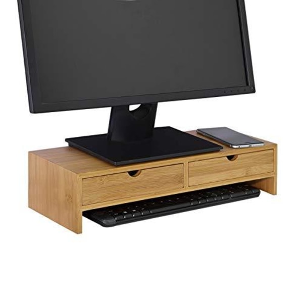 Rootz Bamboo Monitor Stand Computer Screen- Monitor Stand Monitor Riser Desk Organizer med 2 skuffer