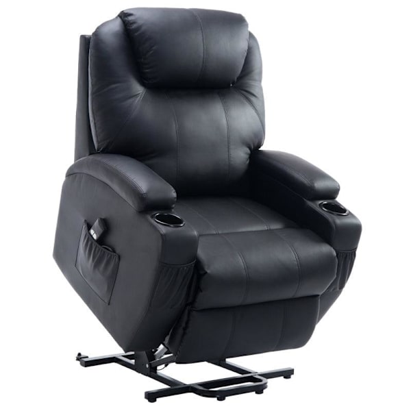 Rootz ståstol - TV-lænestol - Hvilestol - Justerbar vinkel - Fjernbetjening - Imiteret læder - Metalstel - Sort - 84 x 92 x 109 cm