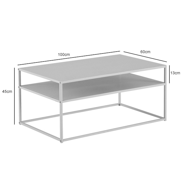 Rootz industriell stil rektangulärt soffbord - Modernt soffbord - Vitt soffbord - Förvaringsytor - 100 cm x 60 cm x 45 cm